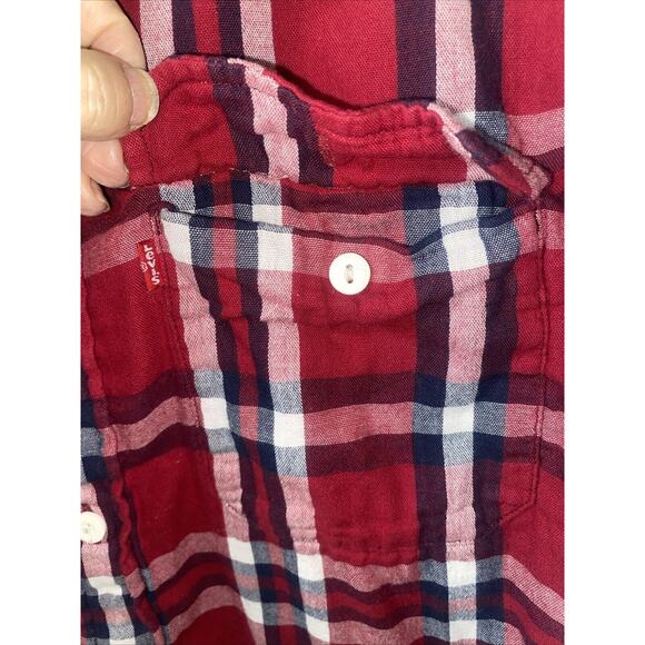 LEVI'S San Francisco Men's Cotton Red Check Plaid Button Front Shirt M - Picture 3 of 7